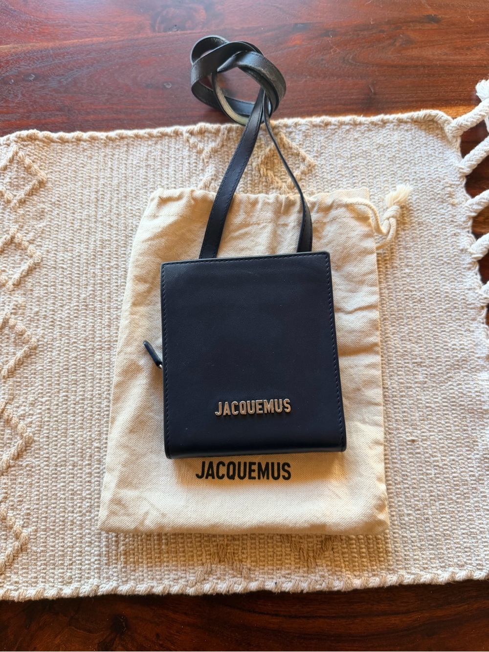 Jacquemus Blue Navy Leather Square Crossbody Wallet